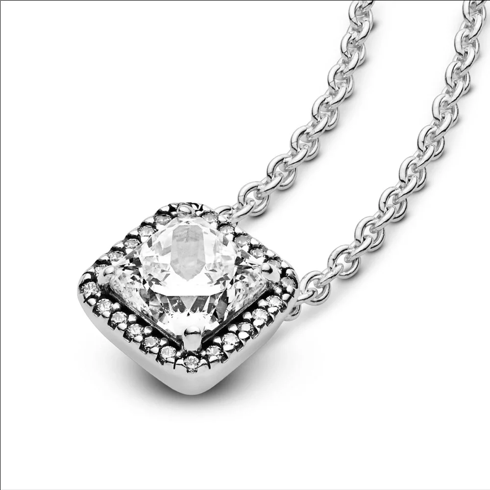 Authentic Pandora Halo Square Sparkle Necklace with Tissue paper NWT! - Picture 4 of 6